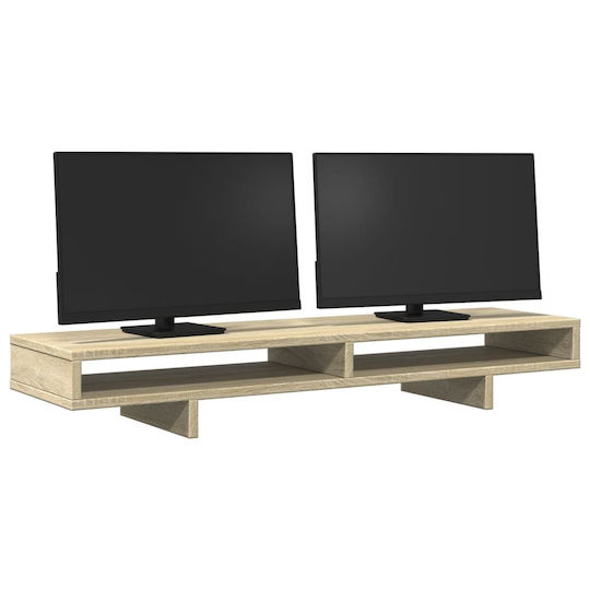 vidaXL Stand Desk Mounted for 2 Monitors Sonoma Oak 100x27x15 cm from Processed Wood Brown (854753)
