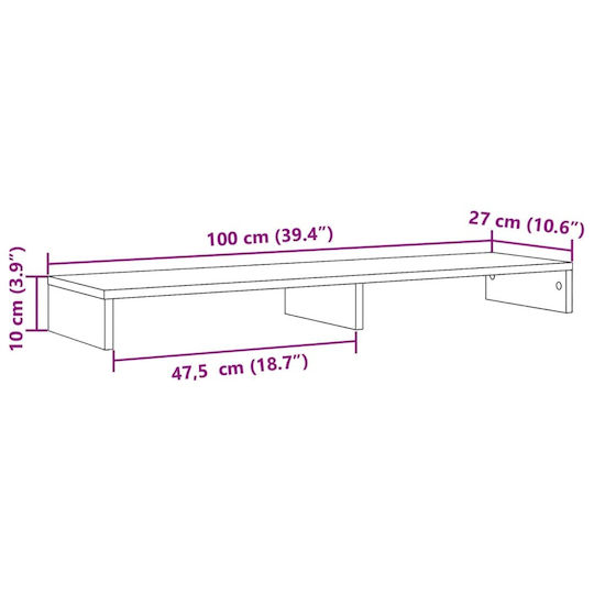 vidaXL Tabletop Suport pentru 2 Monitoare Sonoma 100x27x10 cm din lemn prelucrat Gri (854657)