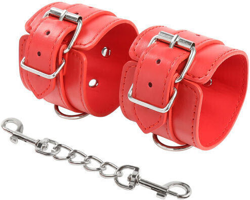Naughty Toys Leather Χειροπέδες σε Κόκκινο Χρώμα