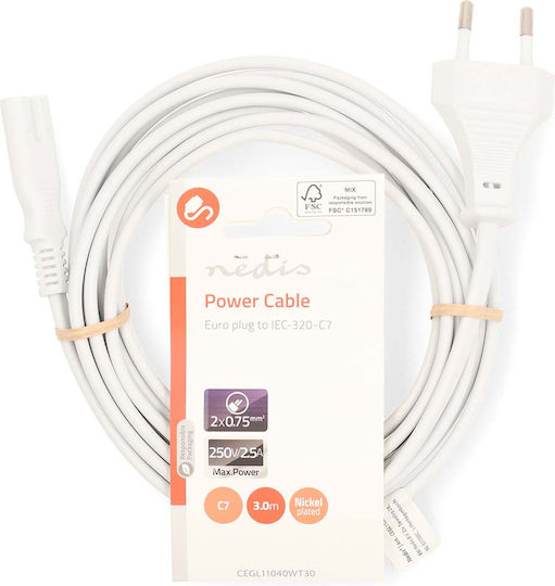 Nedis Euro - IEC C7 Cable 3m White (CEGL11040WT30)