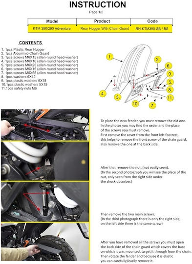 Moto Discovery Motorcycle Rear Wheel Fender for KTM 390 Adventure Black 1pcs