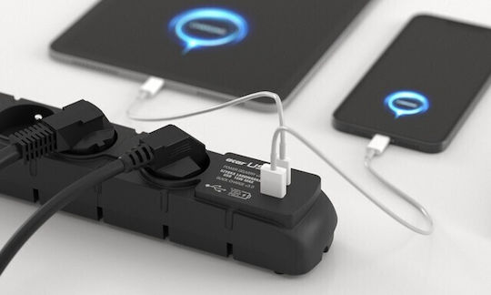 Acar Power Strip with Surge Protection 6 Positions with 1 USB-A, USB-C, Switch and Cable 1.5m