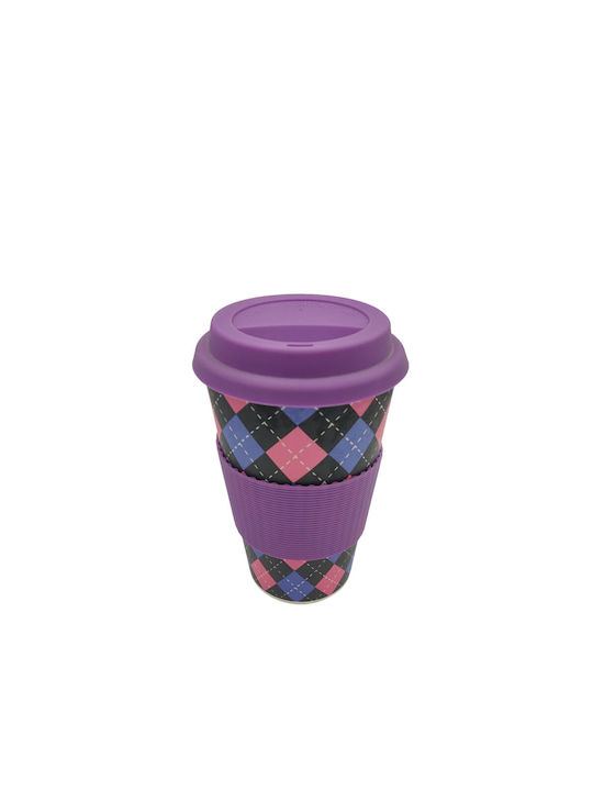 Balev Bio Chequered Becher Bamboo mit Deckel Lila