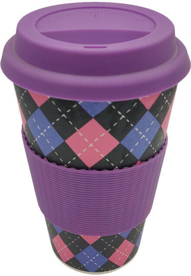 Balev Bio Chequered Κούπα Μπαμπού με Καπάκι Μωβ