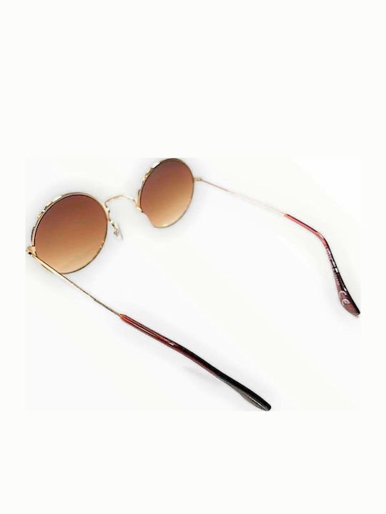 Woman's Fashion Women's Sunglasses with Gold Metal Frame and Brown Gradient Lens G-18