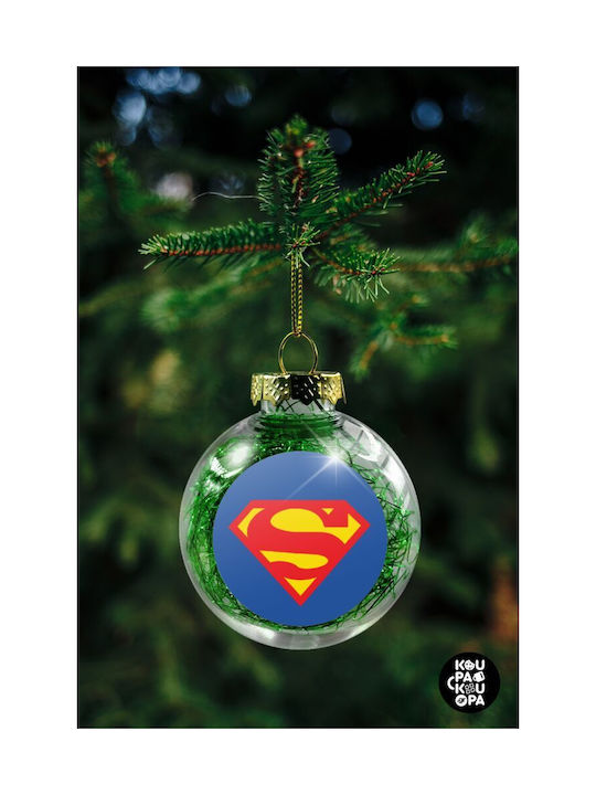 Glob de Crăciun Superman Transparent cu Umplutură Verde 8cm