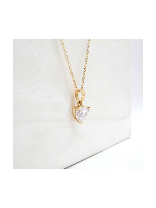 Polytimo Necklace with design Heart from Gold 14K with Zircon