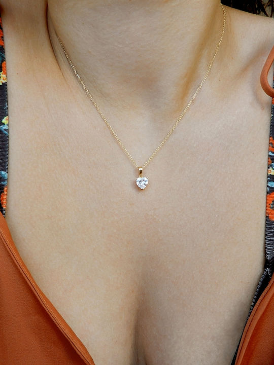 Polytimo Colier cu design Inima din Aur 14K cu Zirconiu