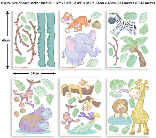 Walltastic Детска стикерна за стена Стена Baby Jungle 50бр