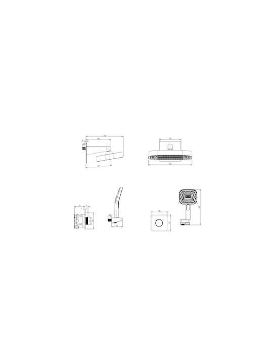 Sparke Built-in Mixer, Hand Shower & Shower Head Set for Shower 2 Exits Black