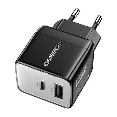 Essager Charger Without Cable with USB-A Port and USB-C Port 33W Black (ECT33W-LJB01-Z)