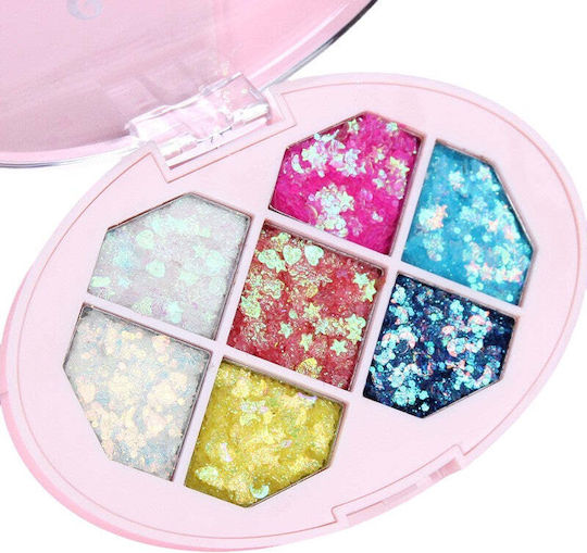 Paletă Glitter Flippy Variant 1 7 Nuante Corp Păr 50 G Rezistent la Apă 9.8 X 6.8 Cm Multicolor