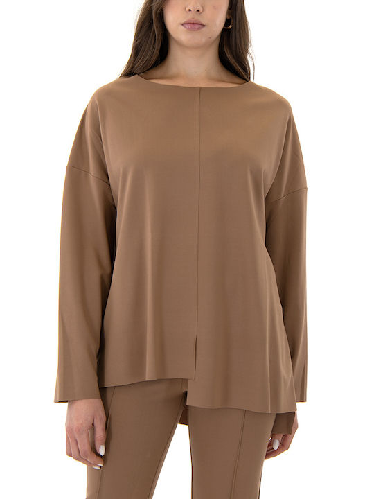 MY T Women's Blouse Long Sleeve Coffee