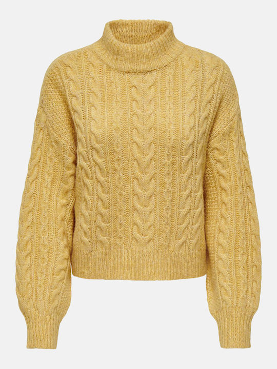 Only Women's Long Sleeve Crop Sweater Turtleneck Fall Leaf Mustard