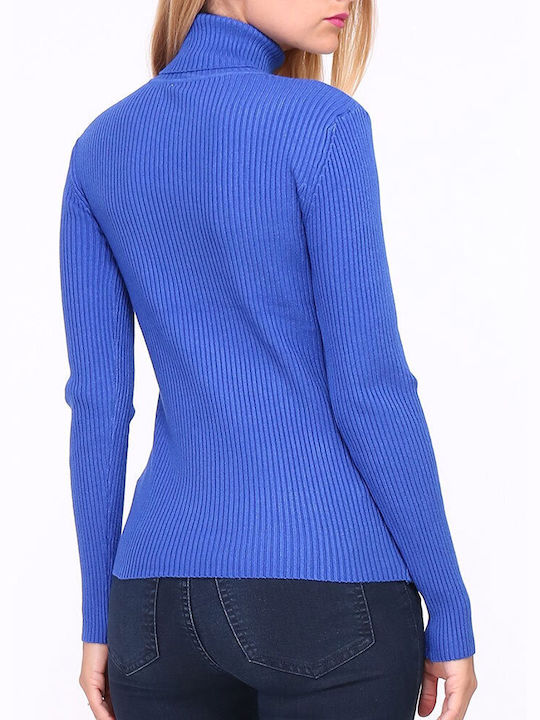 Cuca Damen Langarm Pullover Rollkragen Blue