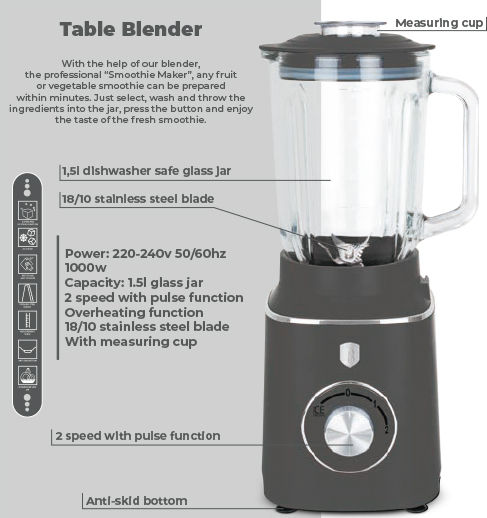 Berlinger Haus Blender with Glass Jug 1.5 lt Gray BH-9539
