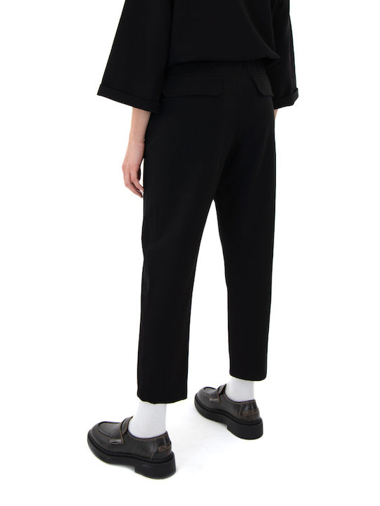 MY T Pants Women My T Wearables Women's High-waisted Fabric Trousers with Elastic in Tapered Line Black