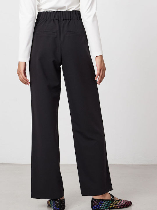 Passager Women's High-waisted Fabric Trousers with Elastic Black