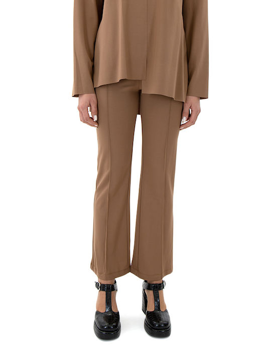 MY T Pants Women My T Wearables Women's High-waisted Fabric Trousers in Slim Fit coffee