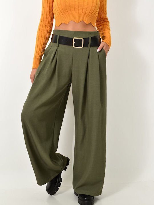 Potre Women's High-waisted Fabric Trousers khaki