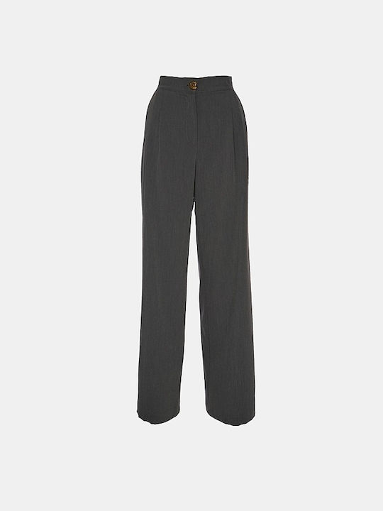 Lynne Women's High-waisted Fabric Trousers in Loose Fit Grey