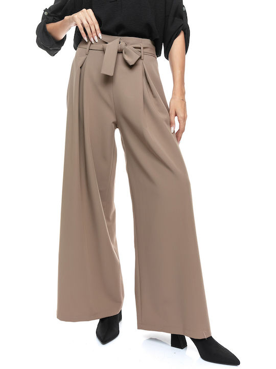 RichgirlBoudoir Women's High-waisted Fabric Trousers in Loose Fit Beige