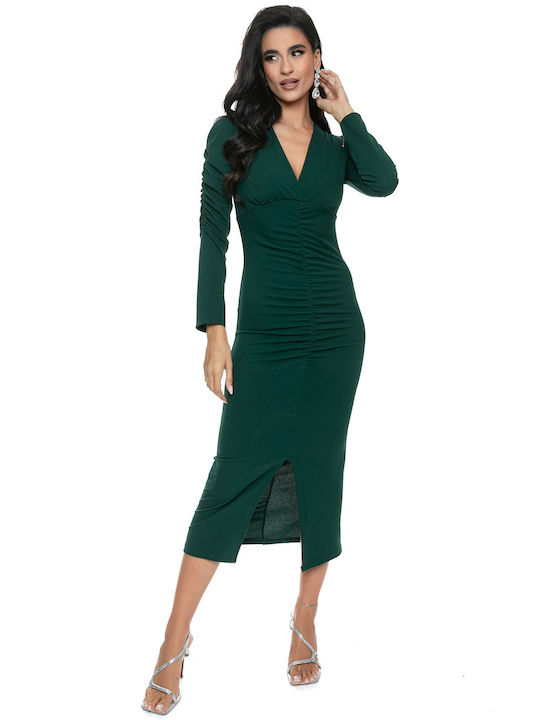 RichgirlBoudoir Midi Evening Dress with Slit Green