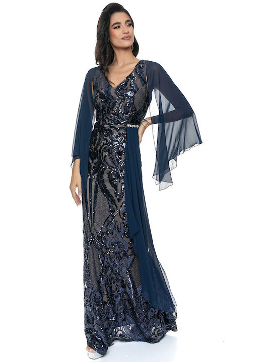 RichgirlBoudoir Summer Maxi Evening Dress with Lace & Sheer Blue