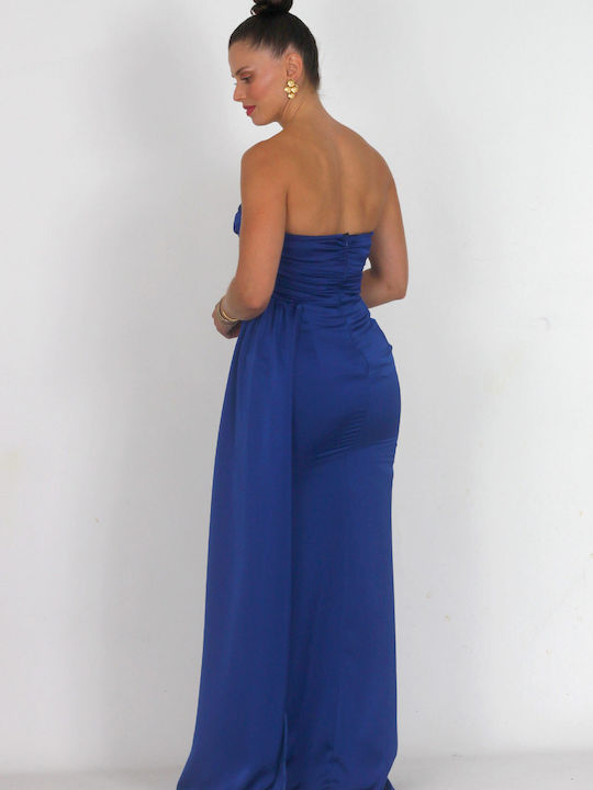 Bellino Maxi Βραδινό Φόρεμα Strapless Σατέν Μπλε