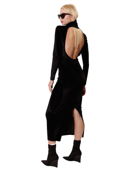 Midi Φόρεμα με Σκίσιμο Black