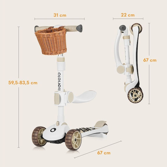Lionelo Kids Scooter Foldable Franky 3-Wheel with Seat for 12 Months Beige