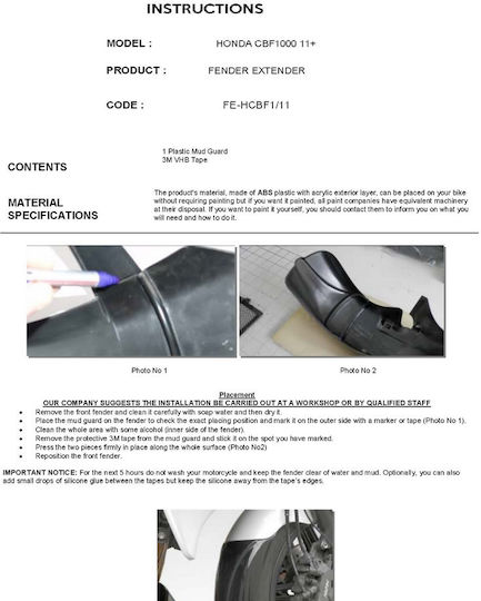 Moto Discovery Motorcycle Front Wheel Fender for Honda CBF 1000 Black 1pcs