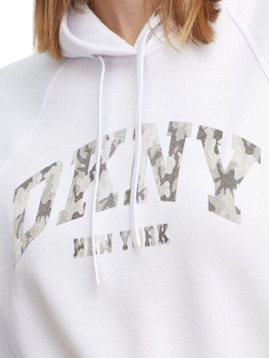 Cropped Γυναικείο Φούτερ με Κουκούλα White