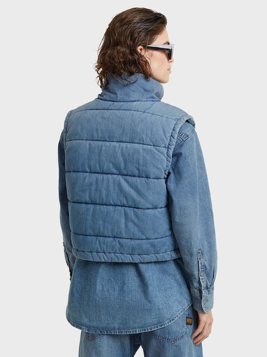 G-Star Raw Kurz Damen Ärmellos Puffer Jacke für Winter Medium Aged Denim