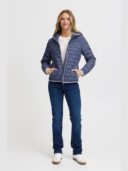 Fransa Women's Short Lifestyle Jacket for Winter with Hood Blue