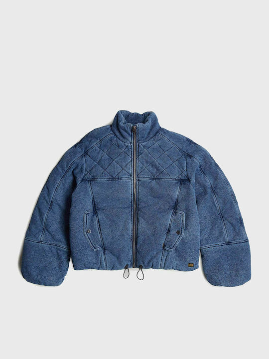 Kurz Damen Puffer Jacke für Winter Indigo Denim