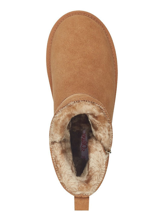 Suede Women's Ankle Boots with Fur Tabac Brown