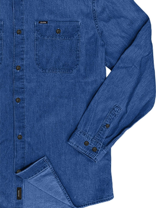 Double Men's Shirt Long Sleeve Denim Blue