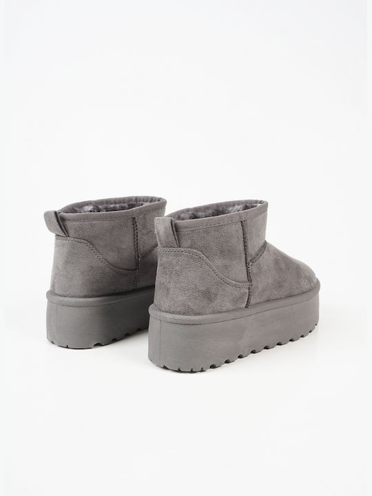 Piazza Shoes Suede Women's Ankle Boots with Fur Gray