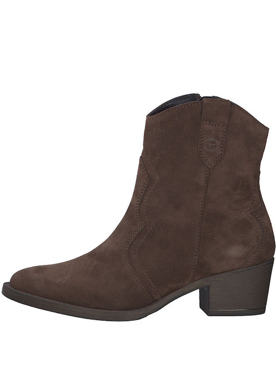 Leder Damen Cowboy-Stiefeletten mit mittlerem Absatz Braun