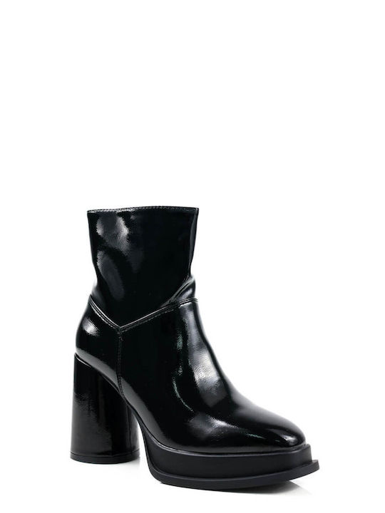 Black Patent Ankle Boots with Chunky Heel