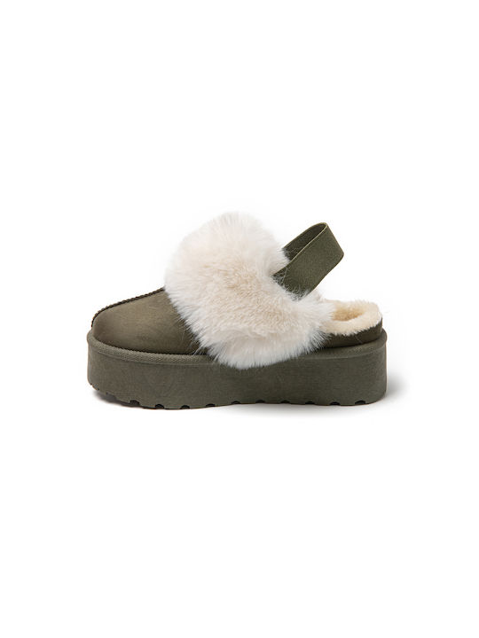 Jomix Winter Women's Slippers with fur in Green color