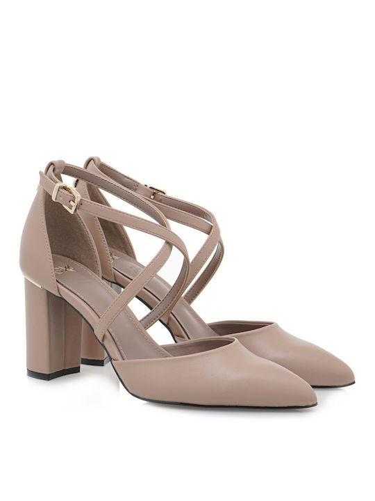 Exe Synthetic Leather Beige Heels