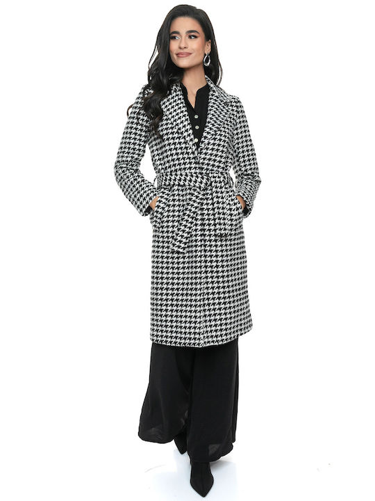 RichgirlBoudoir Women's Coat with Belt Black and white