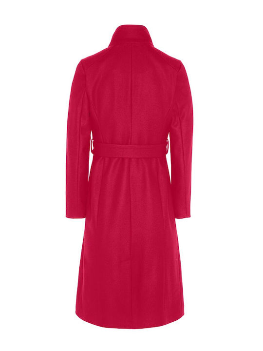 Wool Women's Red Coat with Belt