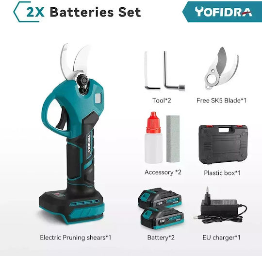 Yofidra Pruning Shears Brushless 18V with 2 Batteries & Maximum Cutting Diameter 30mm in Carrying Case