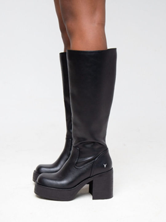 Niche Leather Women's Boots with High Heel Black