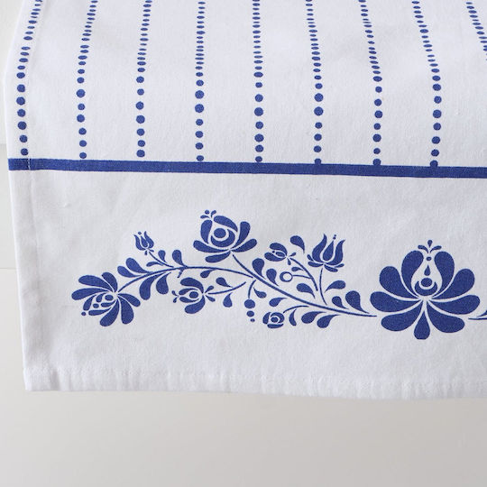 MSA Runner Bumbac Alb/Albastru 40x140 cm (Desene Și Modele Diverse)