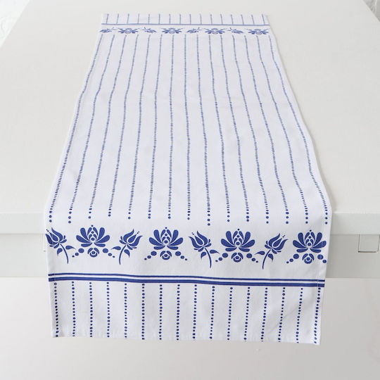 MSA Runner Bumbac Alb/Albastru 40x140 cm (Desene Și Modele Diverse)