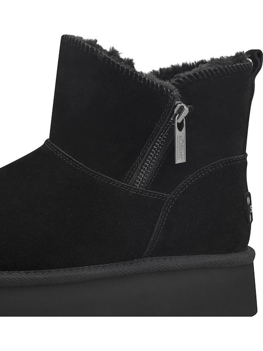 Leather Women's Ankle Boots with Fur Black